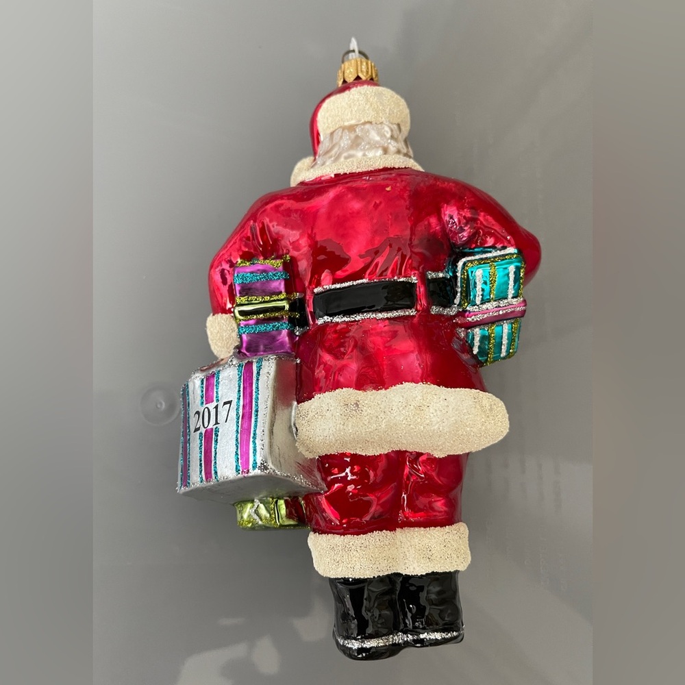 Neiman Marcus Santa Claus with presents 2017 Ornament - Red, Green and Cream - Picture 2 of 8